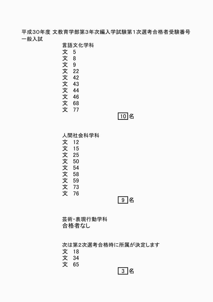 平成30年度第3年次編入学試験第1次試験合格者受験番号-1